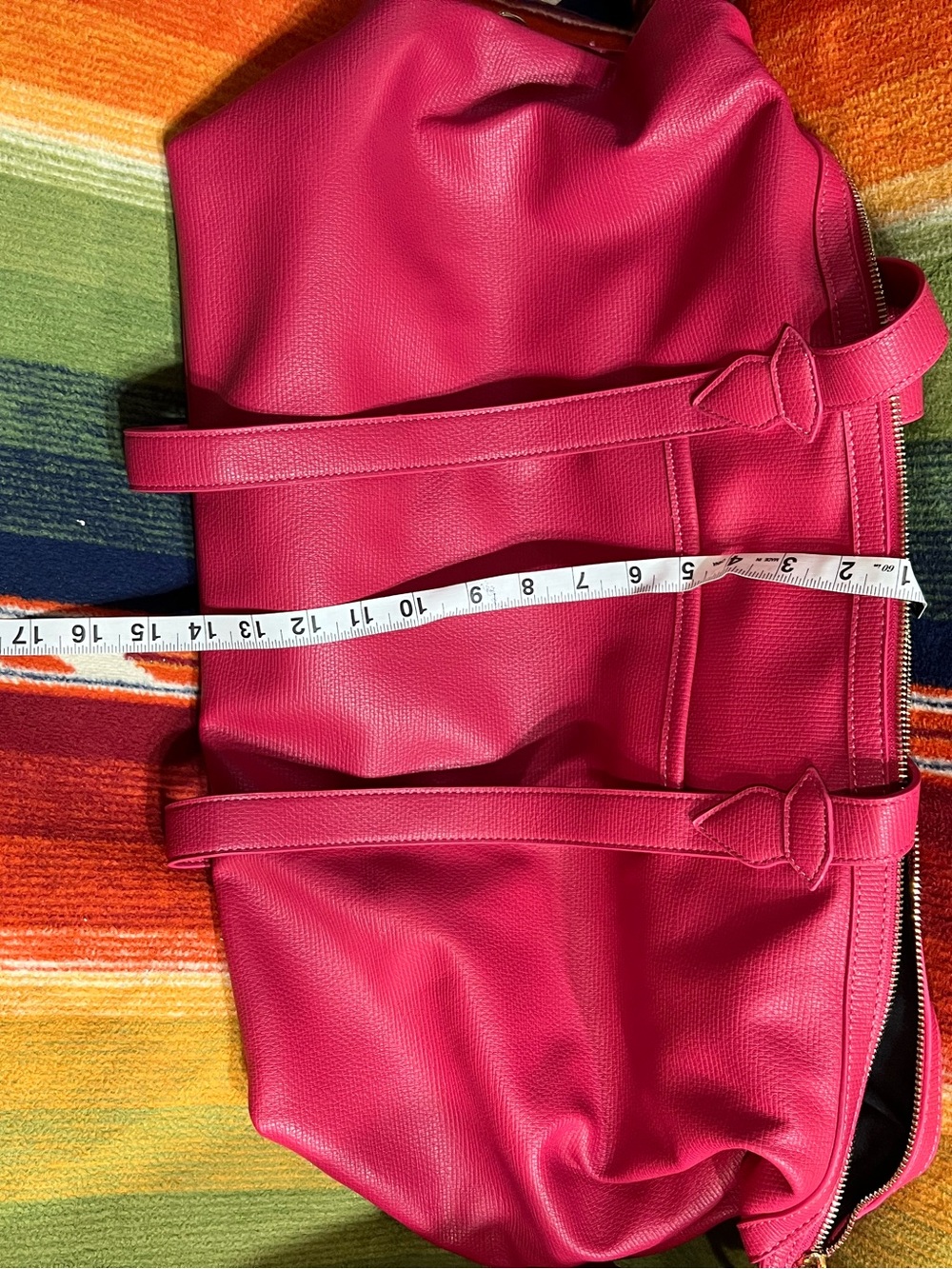 Travel Tote Bag in Bright Pink Leather with Dual Carry Handles - Picture 5 of 5